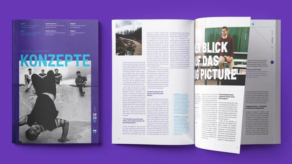 Magazine cover and two-page spread featuring an article and photos