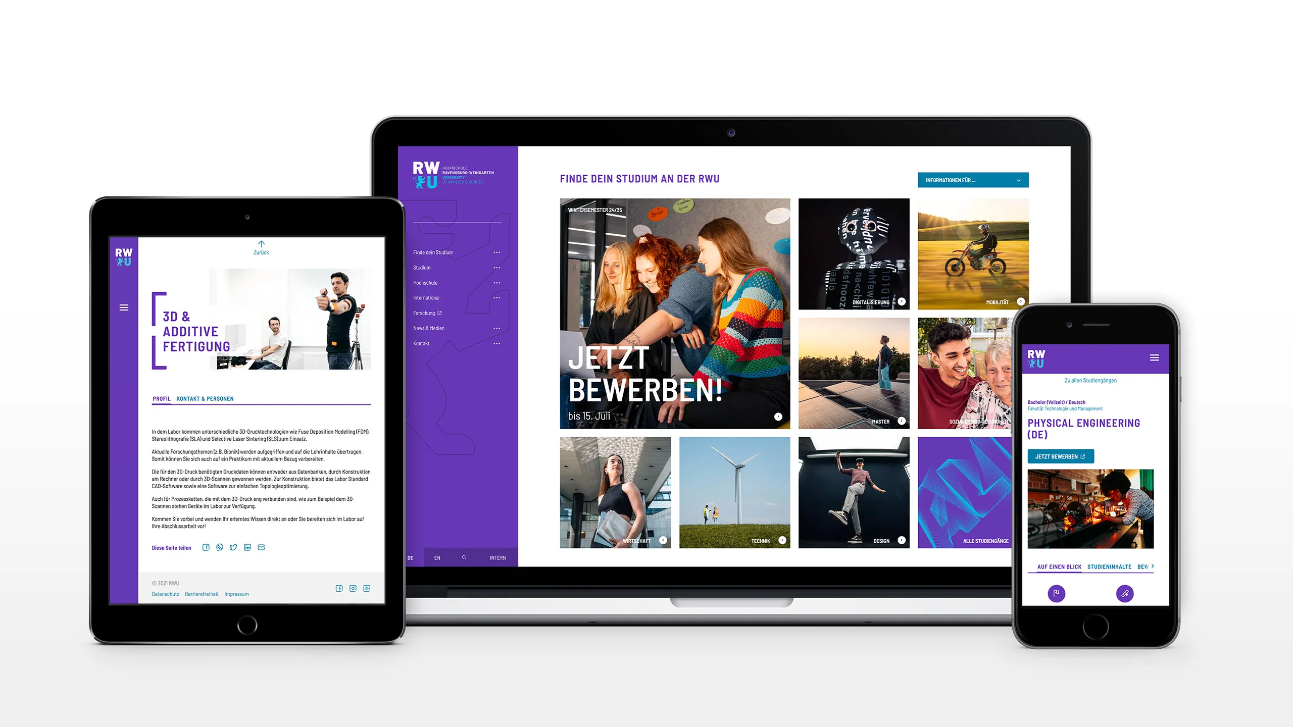 Verschiedene Geräte zeigen eine responsive Website-Darstellung auf Tablet, Laptop und Smartphone.