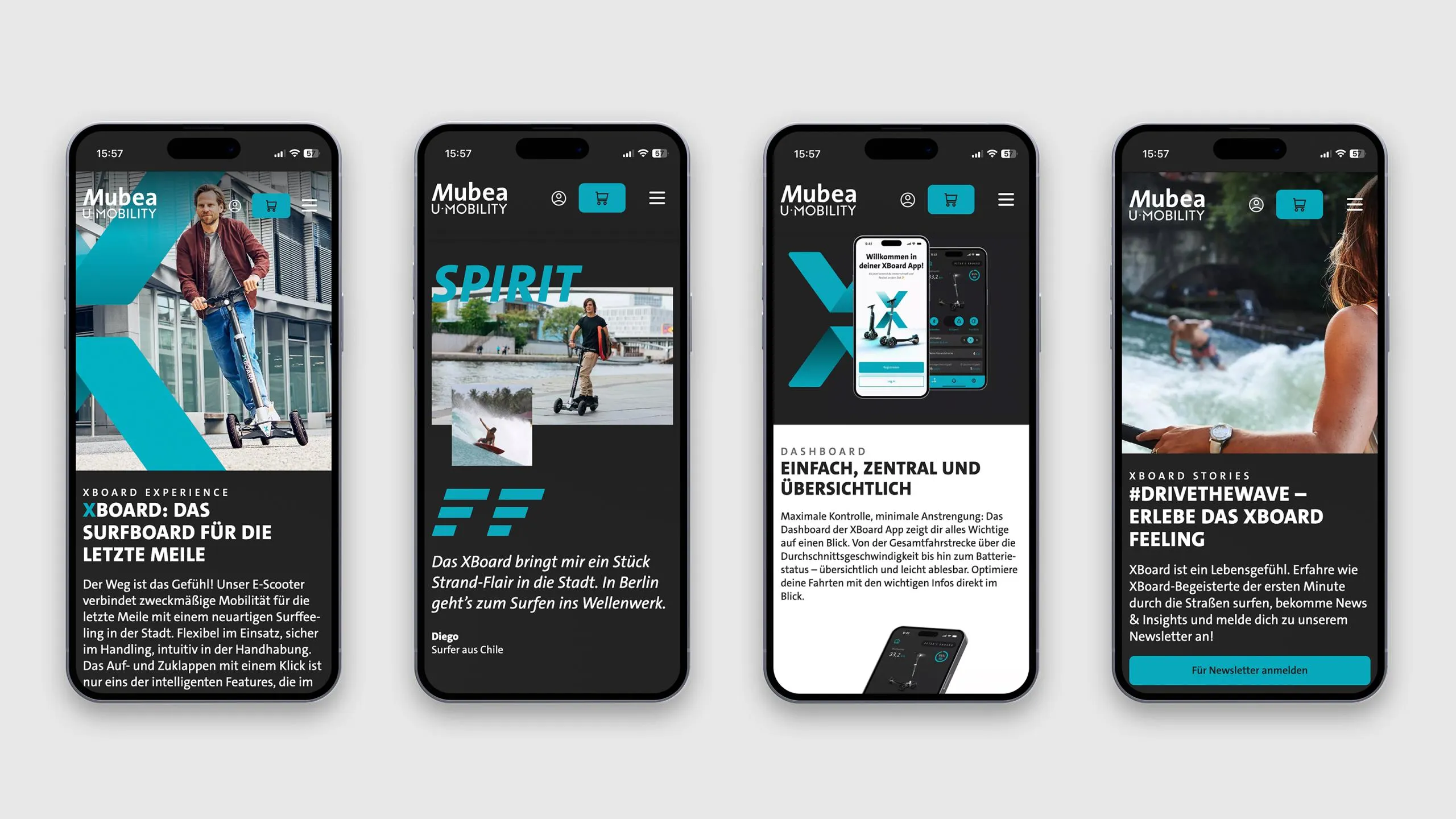 Examples of the website mobile version displayed on four cell phones.