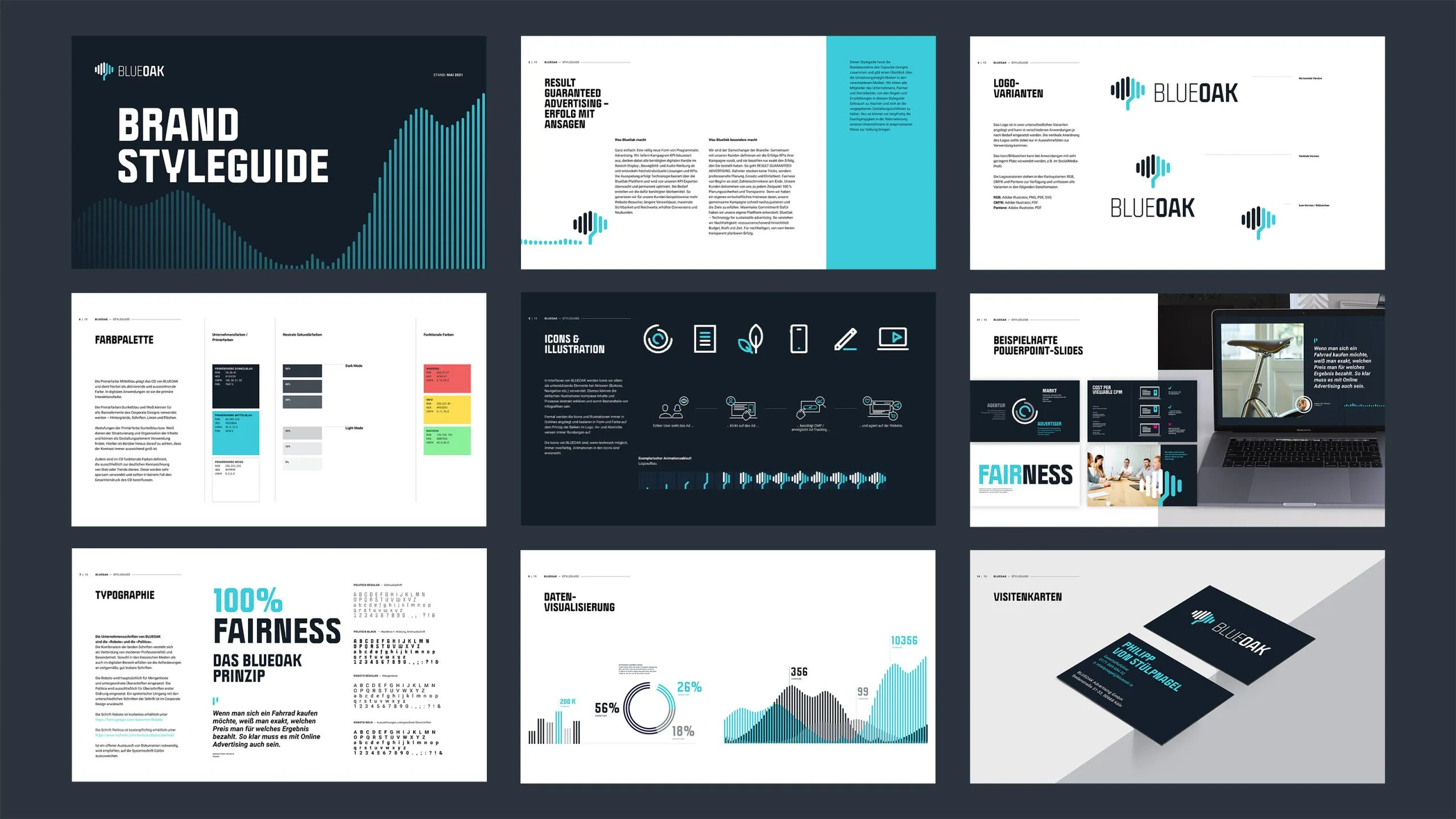 Collage verschiedener Webdesign- und Dashboard-Mockups auf dunklem Hintergrund
