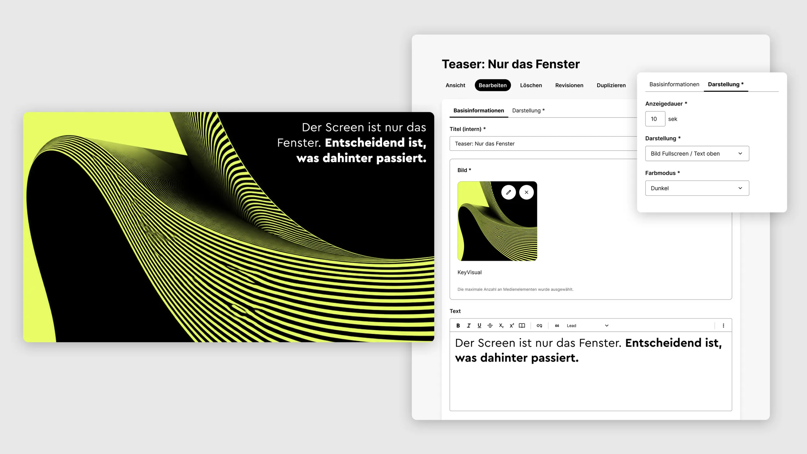 Mockup eines Screens mit grün-schwarzem Wellenmuster und Benutzeroberfläche