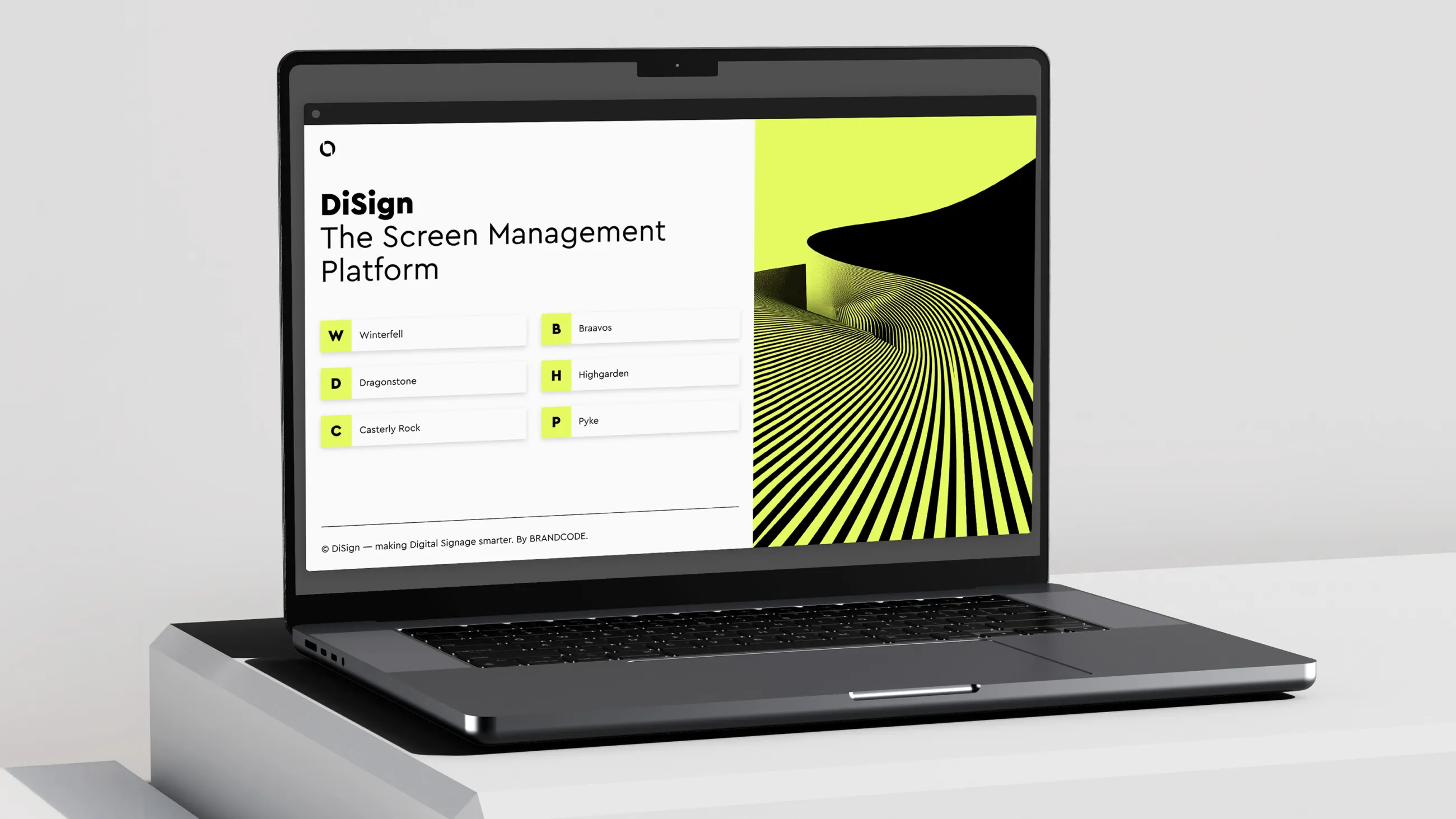 Laptop mit DiSign Dashboard vor neutralem Hintergrund
